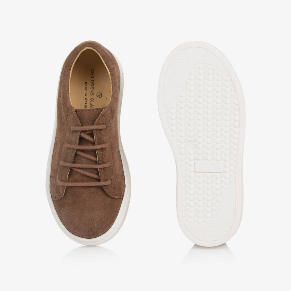 Children's Classics-Boys Brown Suede Leather Lace-Up Trainers | Childrensalon