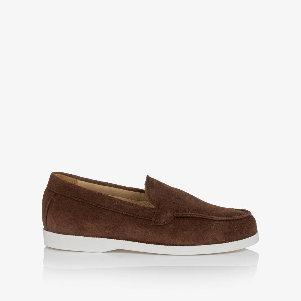 Children's Classics-Boys Brown Suede Loafers with White Soles | Childrensalon