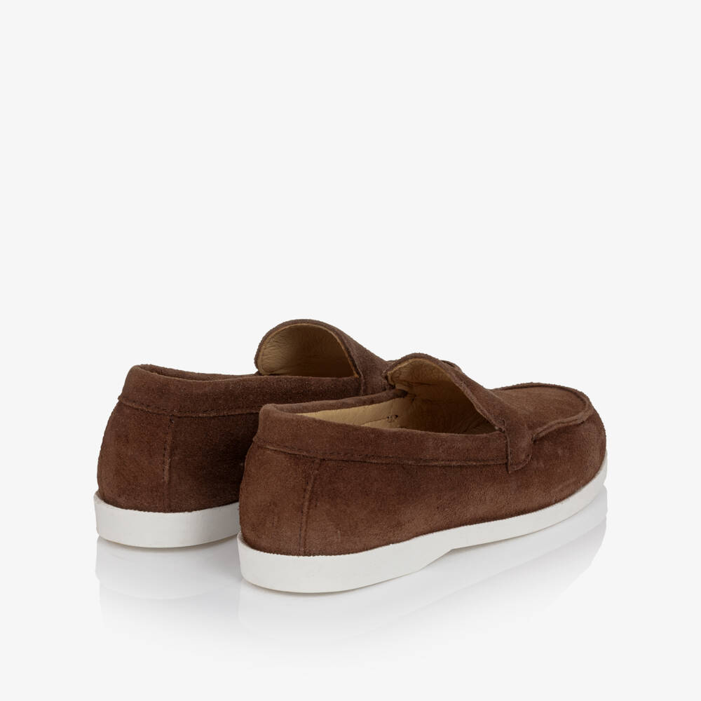 Children's Classics-Boys Brown Suede Loafers with White Soles | Childrensalon