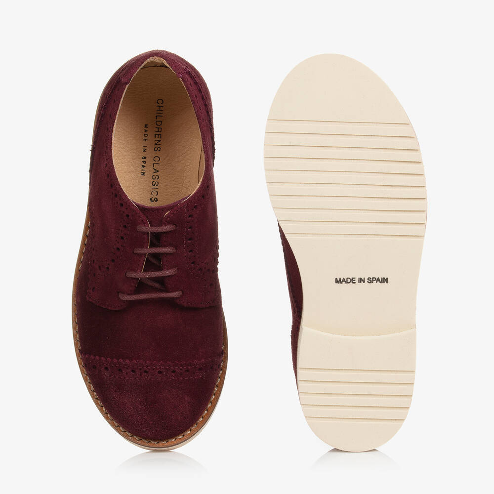 Children's Classics-Boys Burgundy Red Suede Leather Brogue Shoes | Childrensalon