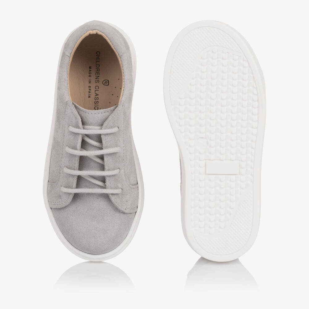 Children's Classics-Boys Grey Suede Leather Lace-Up Trainers | Childrensalon
