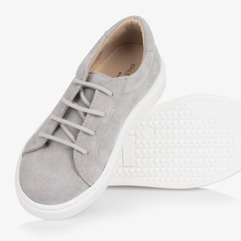 Children's Classics-Boys Grey Suede Leather Laced Trainers | Childrensalon