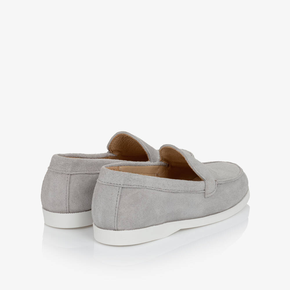 Children's Classics-Boys Grey Suede Loafers with White Soles | Childrensalon