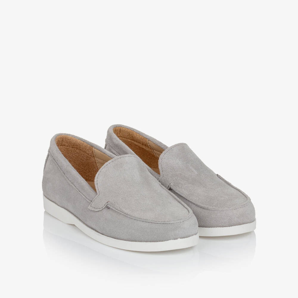 Children's Classics-Boys Grey Suede Loafers with White Soles | Childrensalon