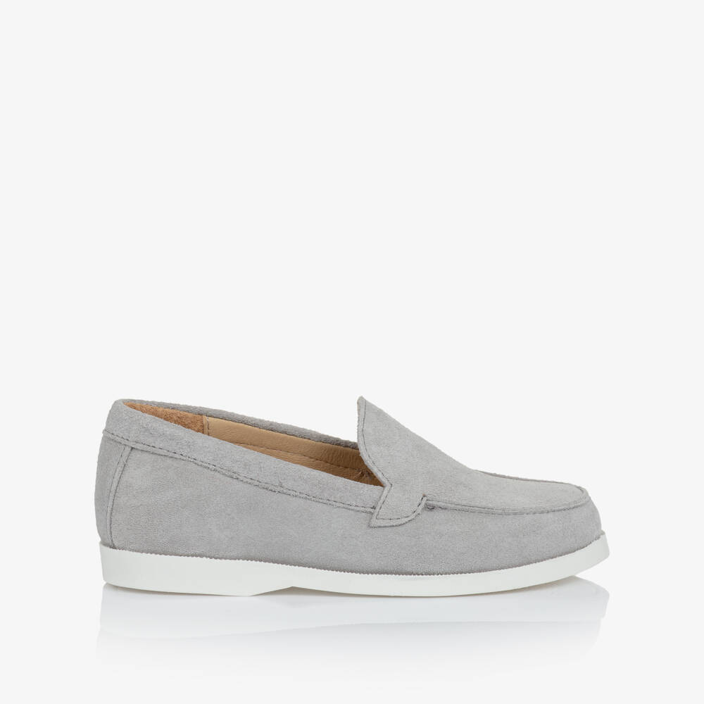 Children's Classics-Boys Grey Suede Loafers with White Soles | Childrensalon