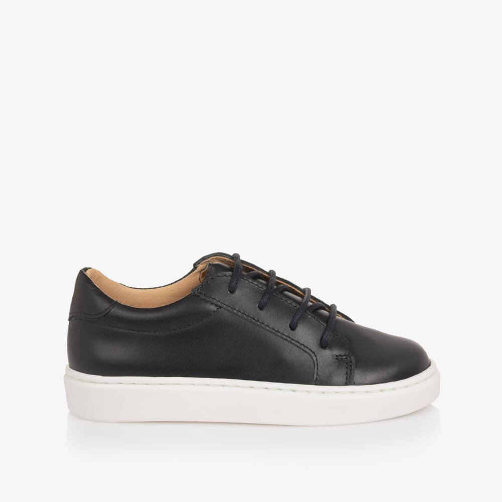 Children's Classics-Boys Navy Blue Leather Lace-Up Trainers | Childrensalon