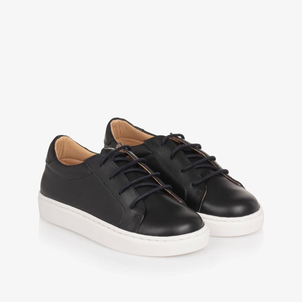 Children's Classics-Boys Navy Blue Leather Lace-Up Trainers | Childrensalon