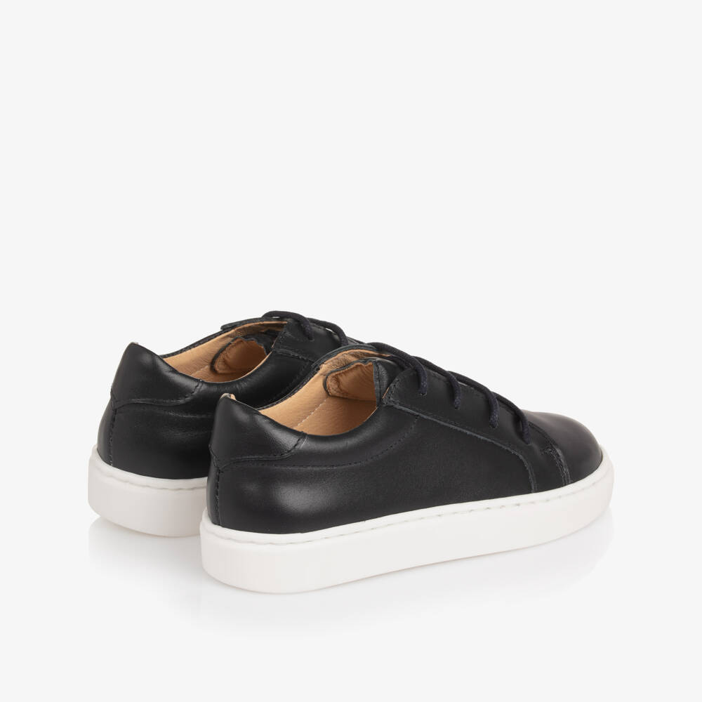 Children's Classics-Boys Navy Blue Leather Lace-Up Trainers | Childrensalon