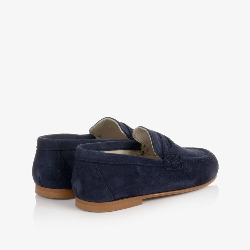 Children's Classics-Boys Navy Blue Suede Loafer Shoes | Childrensalon