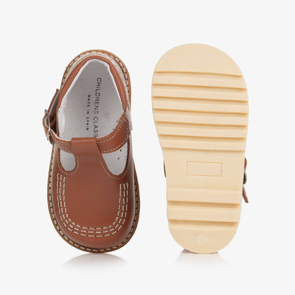 Children's Classics-Коричневые кожаные туфли с Т-образным ремешком | Childrensalon