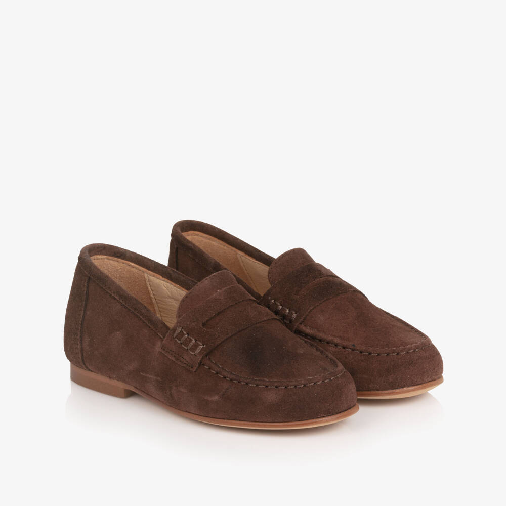 Children's Classics-Dark Brown Suede Leather Loafers | Childrensalon