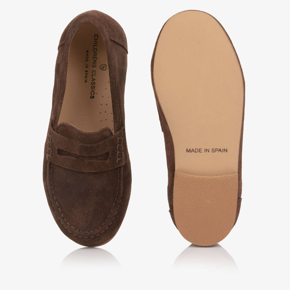 Children's Classics-Dark Brown Suede Leather Loafers | Childrensalon