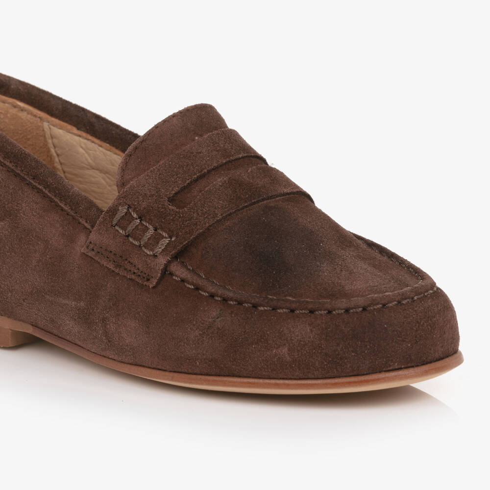 Children's Classics-Dark Brown Suede Leather Loafers | Childrensalon