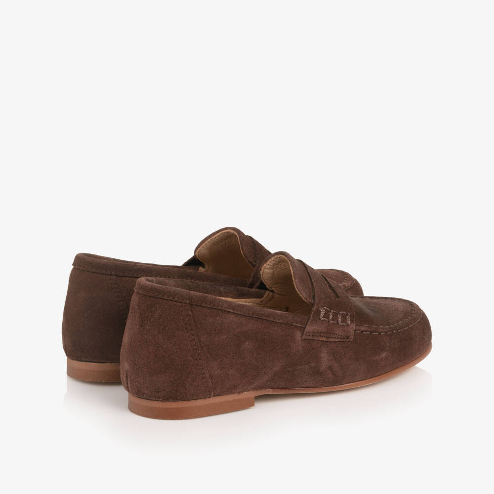 Children's Classics-Dark Brown Suede Leather Loafers | Childrensalon
