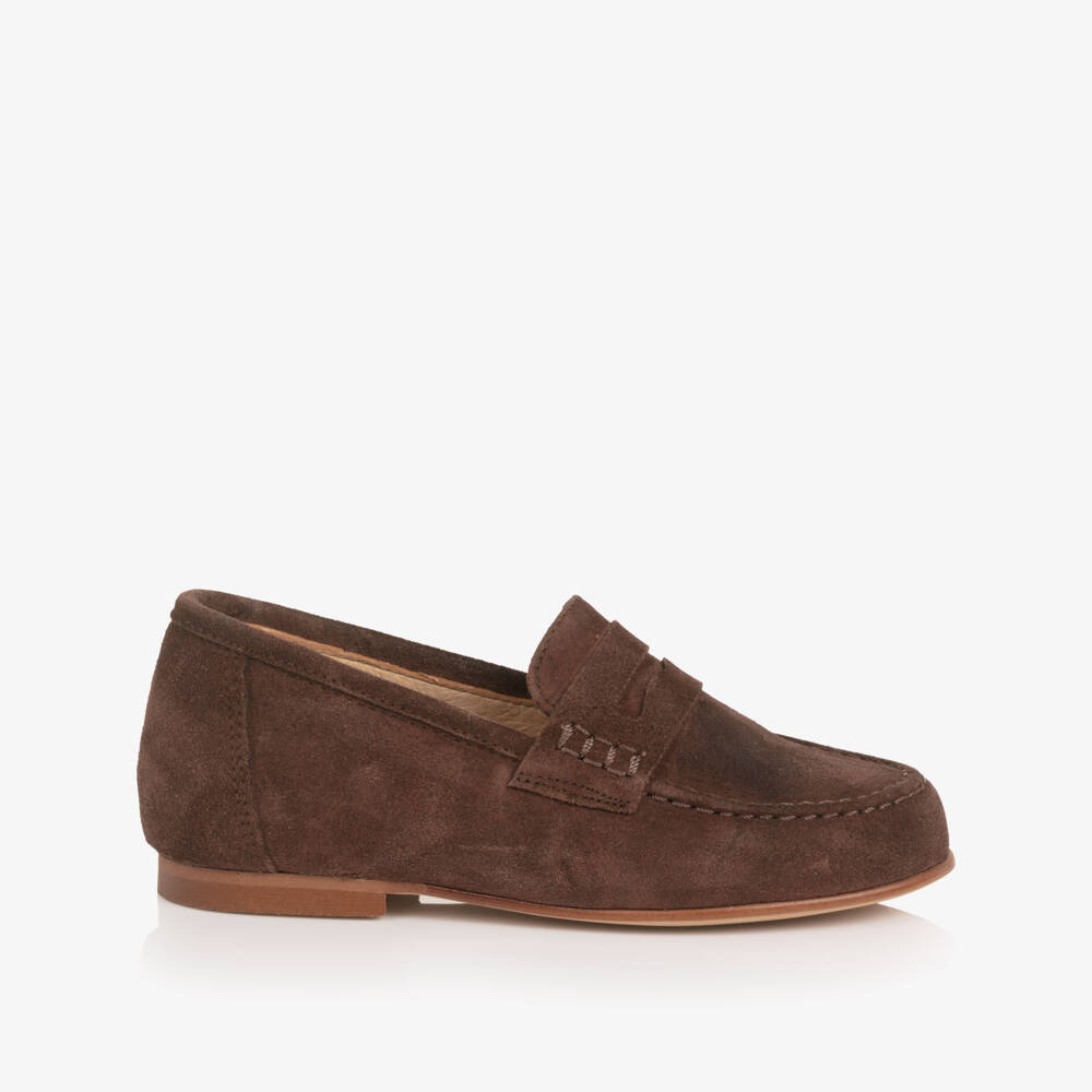 Children's Classics-Dark Brown Suede Leather Loafers | Childrensalon