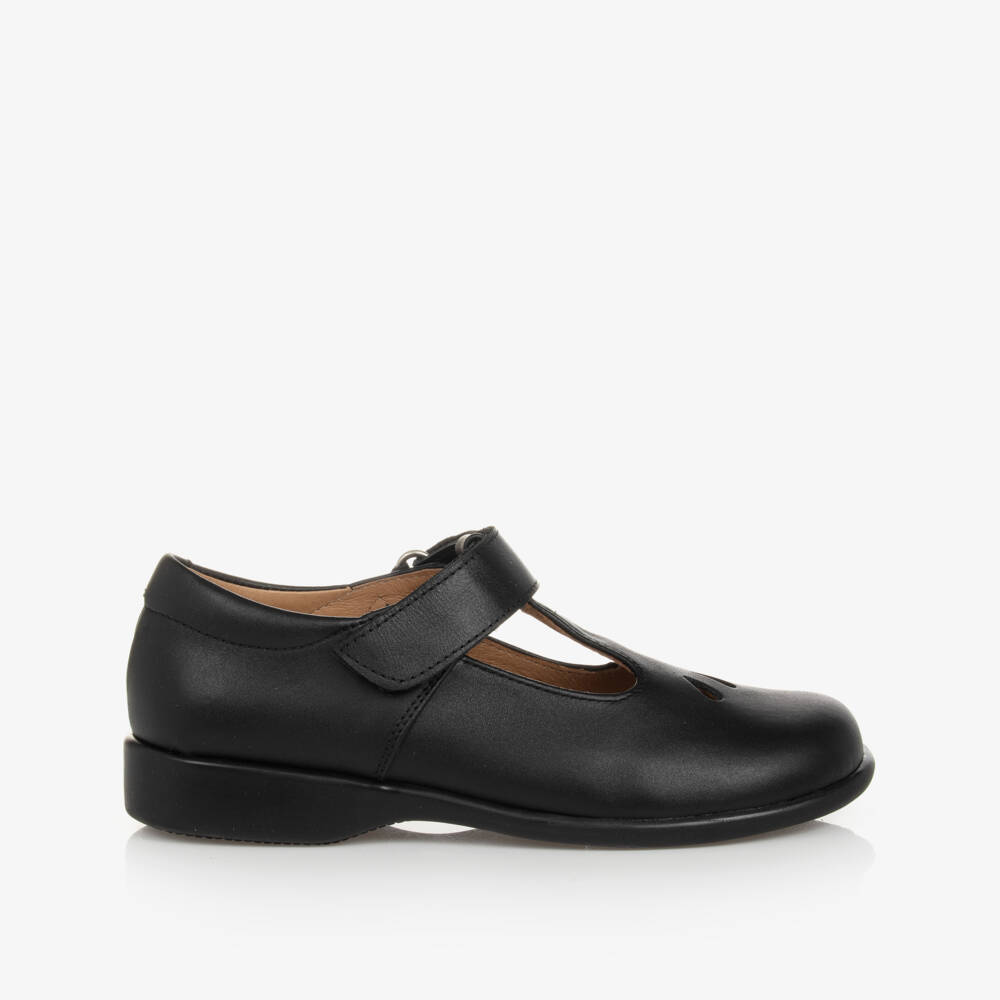Children's Classics-Girls Black Leather T-Bar Shoes | Childrensalon