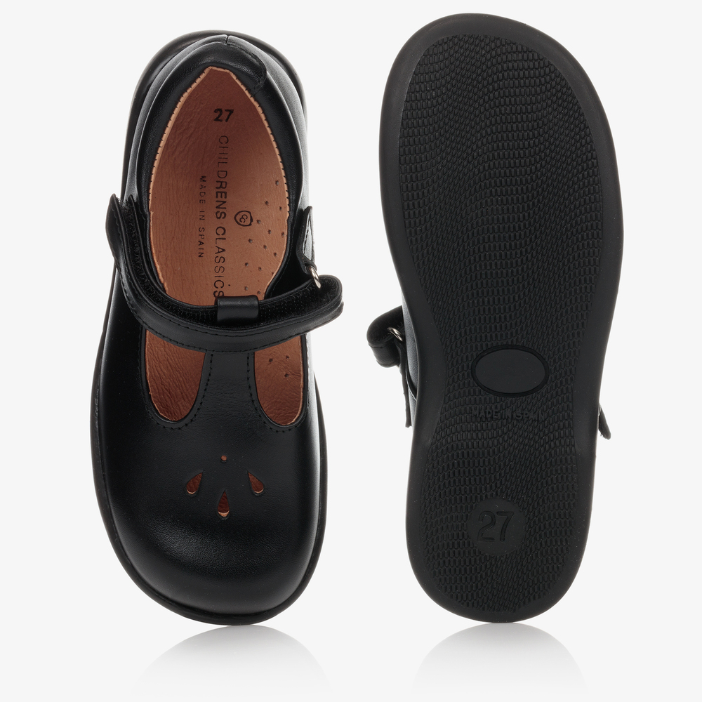 Children's Classics-Черные кожаные туфли с Т-образным ремешком для девочек | Childrensalon