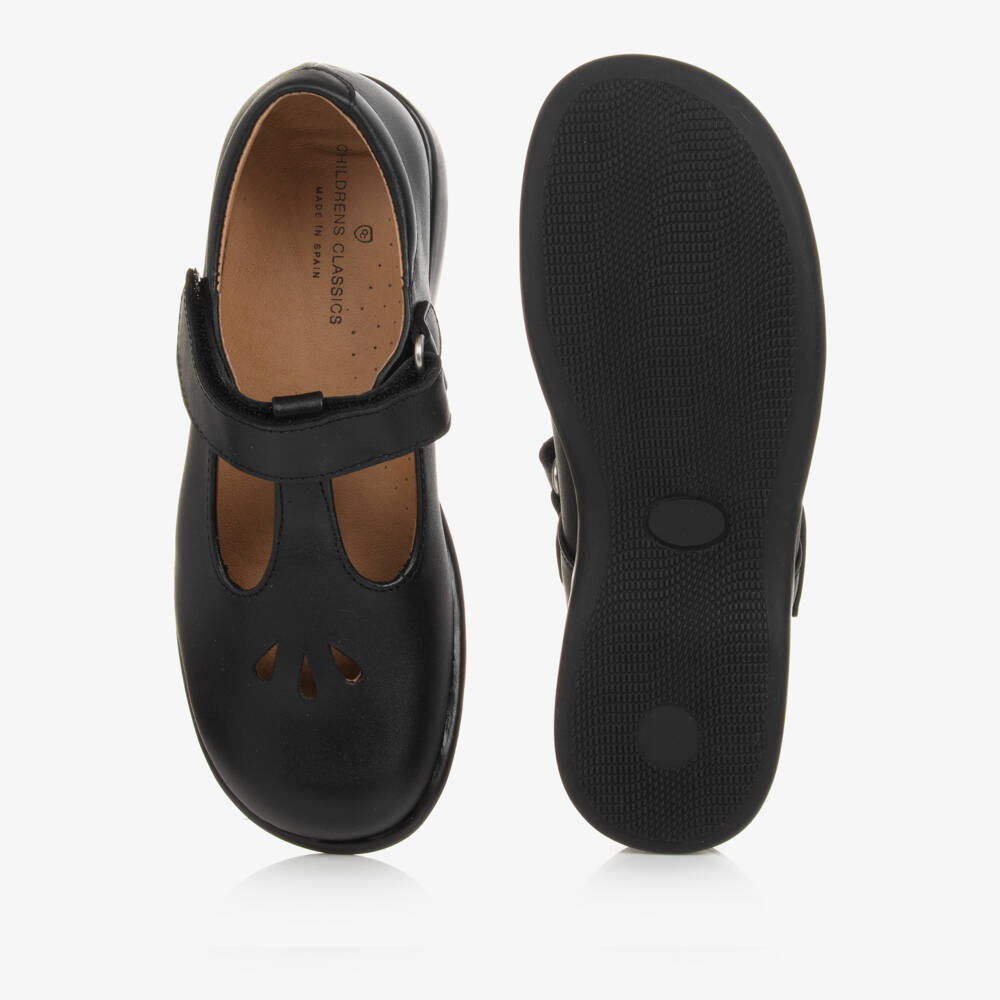 Children's Classics-Girls Black Leather T-Bar Shoes | Childrensalon