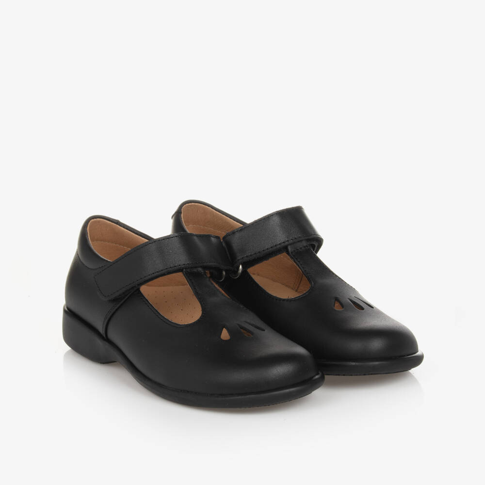 Children's Classics-Girls Black Leather T-Bar Shoes | Childrensalon