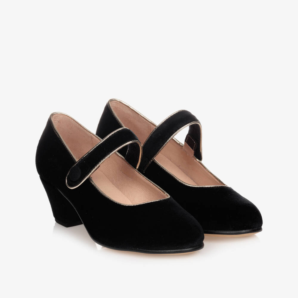 Children's Classics-Girls Black Velvet Shoes | Childrensalon