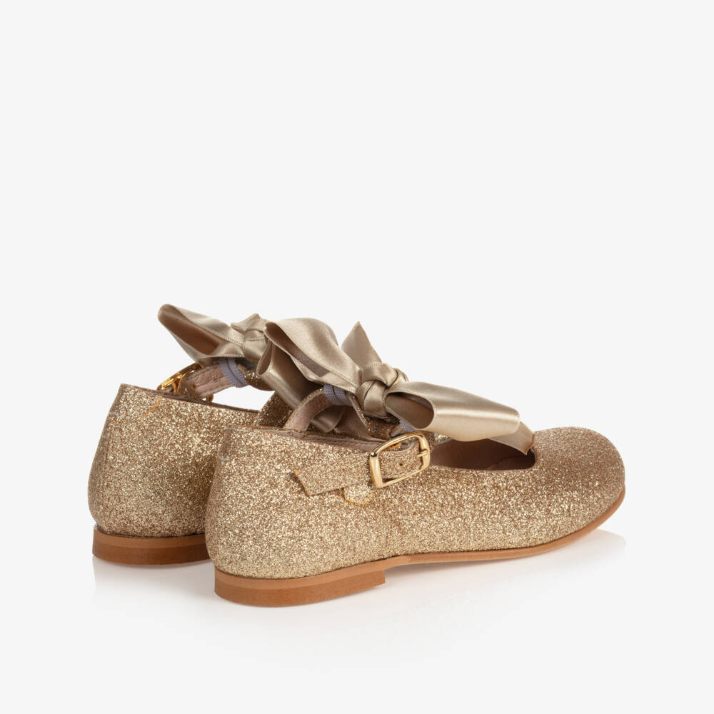 Children's Classics-Girls Gold Glitter T-Bar Shoes | Childrensalon