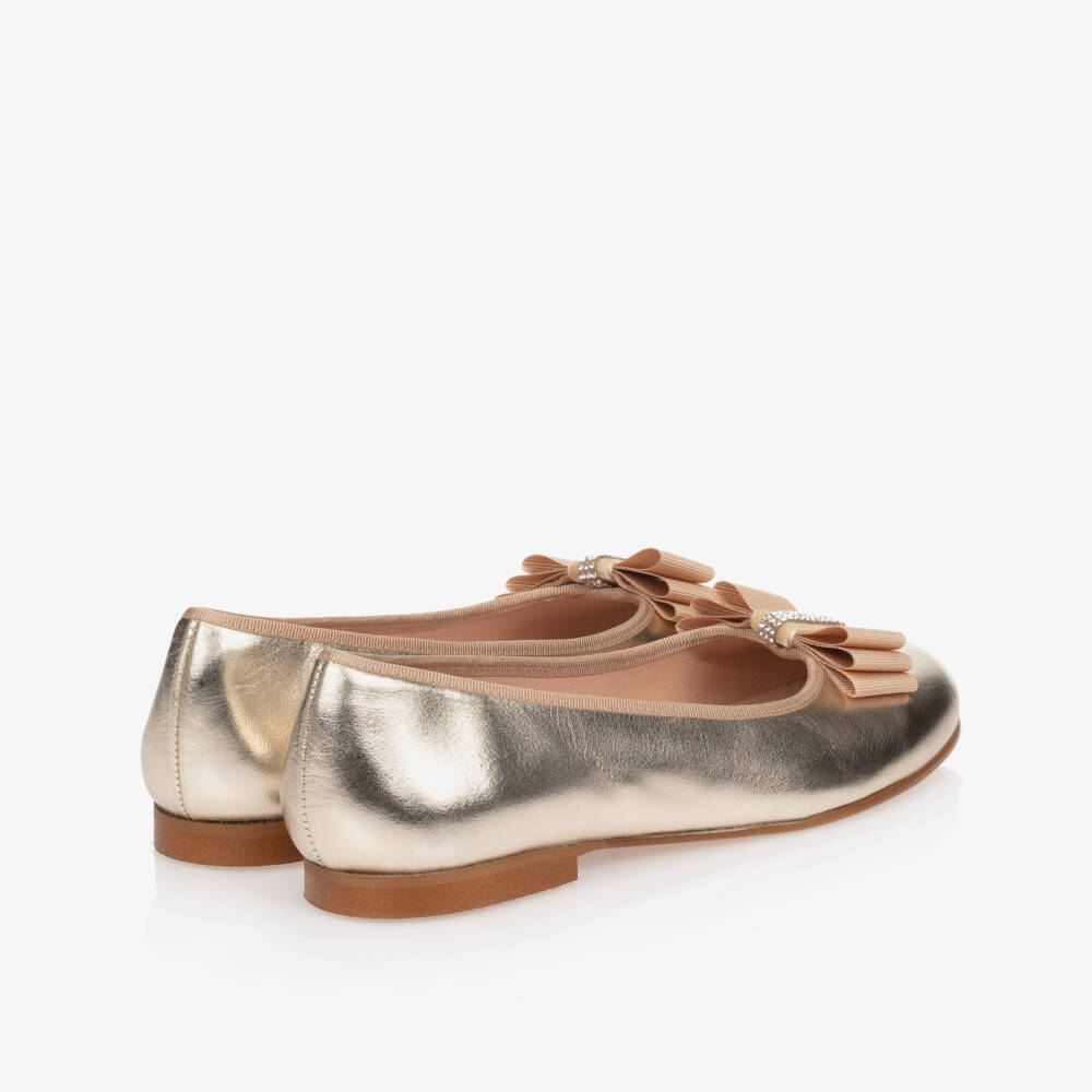 Children's Classics-Girls Gold Leather Ballerina Shoes | Childrensalon