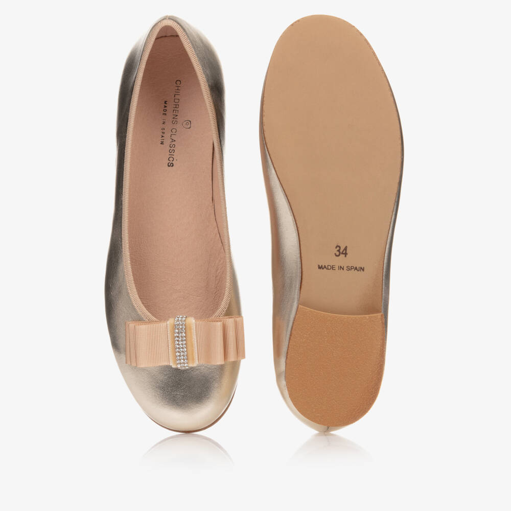 Children's Classics-Girls Gold Leather Ballerina Shoes | Childrensalon