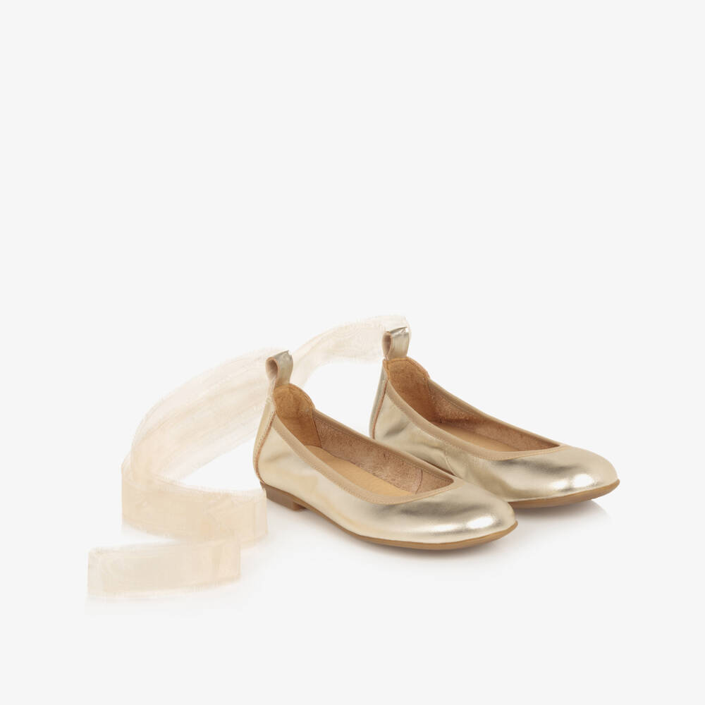 Children's Classics-Girls Gold Leather Ballerina Shoes | Childrensalon