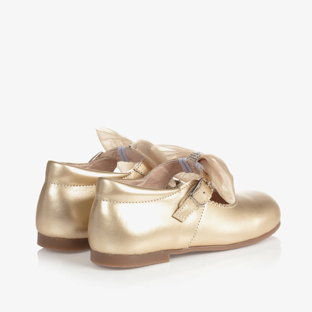 Children's Classics-Girls Gold Leather Bow Shoes | Childrensalon