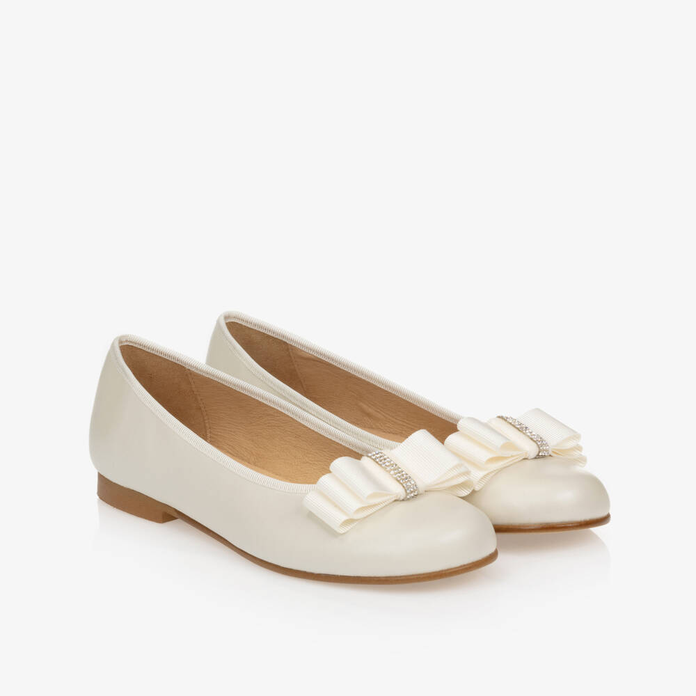 Children's Classics-Girls Ivory Leather Ballerina Shoes | Childrensalon