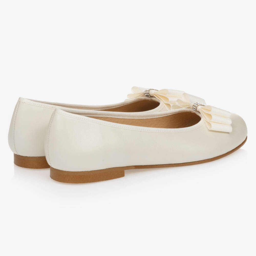 Children's Classics-Girls Ivory Leather Ballerina Shoes | Childrensalon