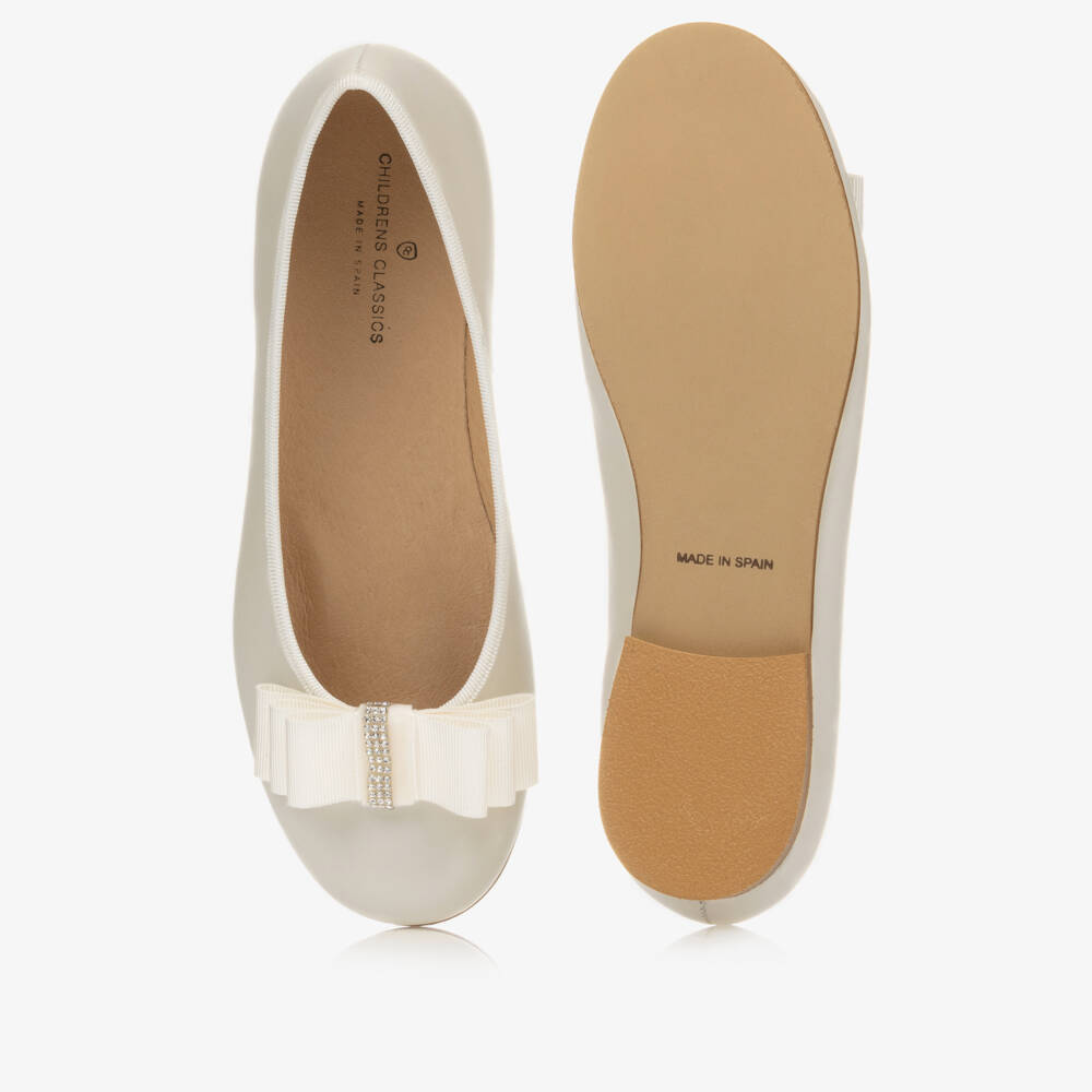 Children's Classics-Girls Ivory Leather Ballerina Shoes | Childrensalon