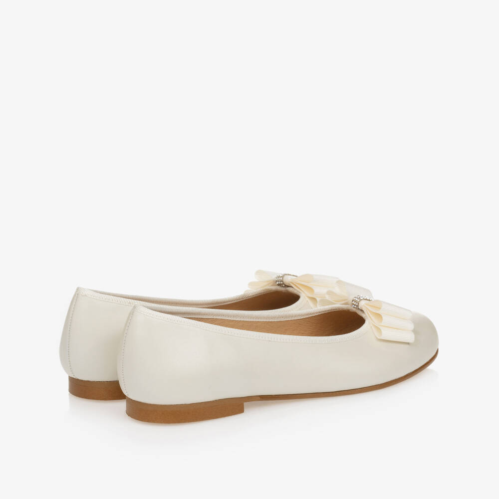 Children's Classics-Girls Ivory Leather Ballerina Shoes | Childrensalon