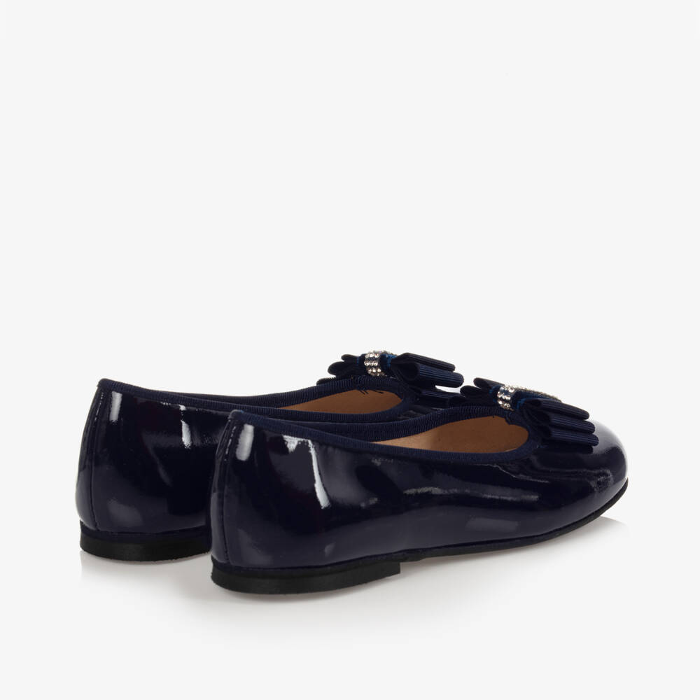 Children's Classics-Girls Navy Blue Leather Ballerina Shoes | Childrensalon