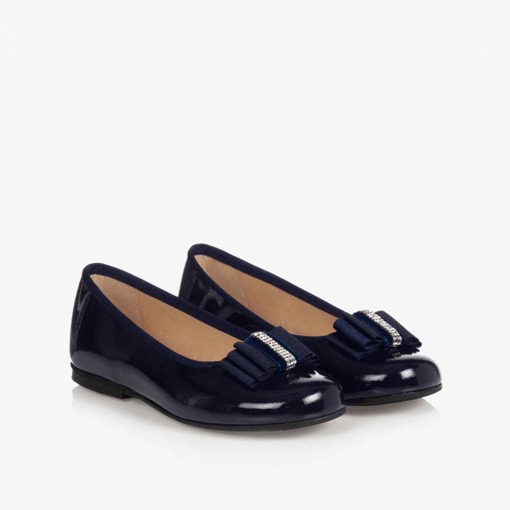 Children's Classics-Girls Navy Blue Leather Ballerina Shoes | Childrensalon