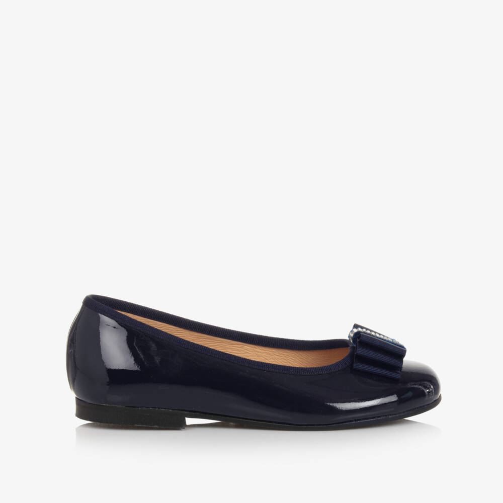 Children's Classics-Girls Navy Blue Leather Ballerina Shoes | Childrensalon