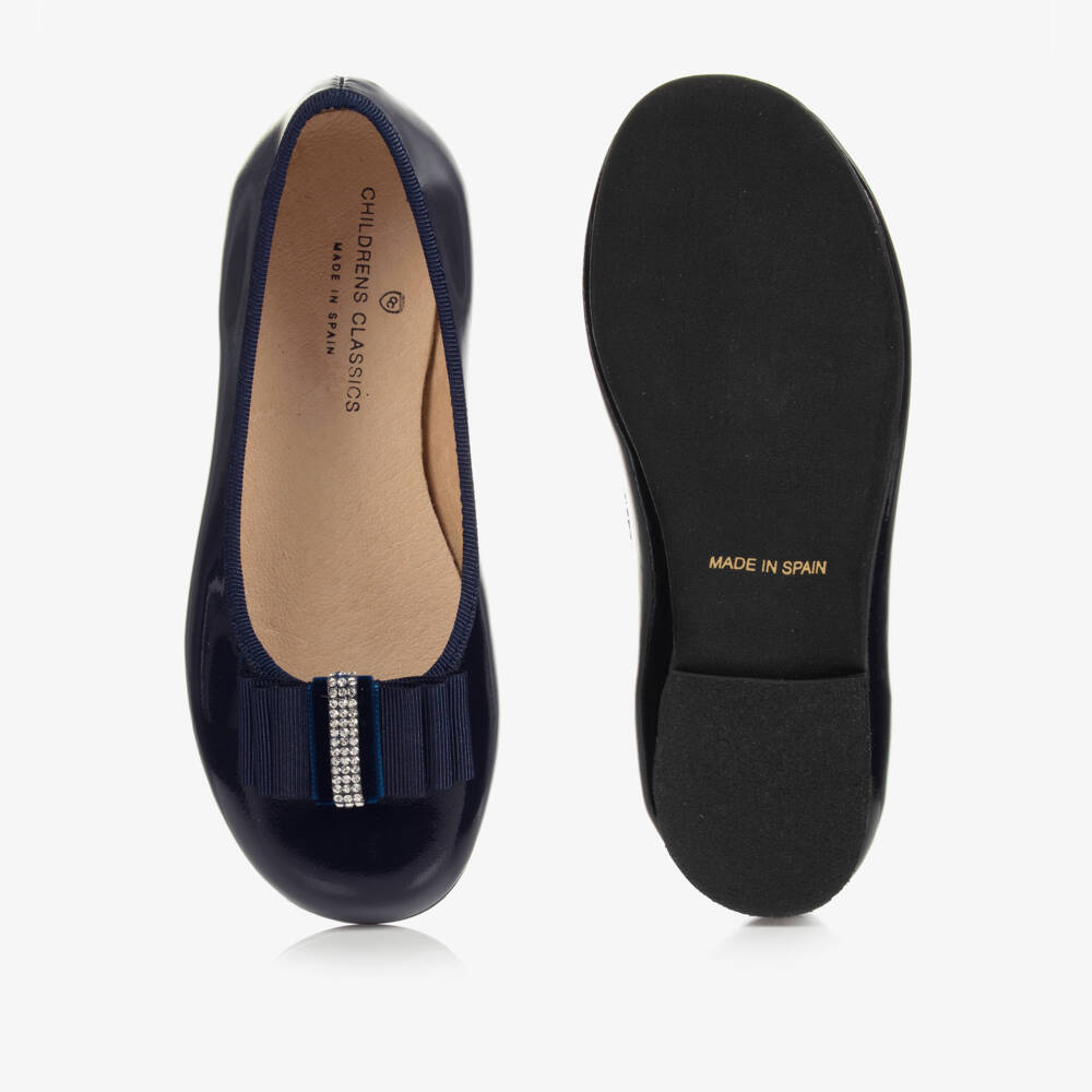 Children's Classics-Girls Navy Blue Leather Ballerina Shoes | Childrensalon