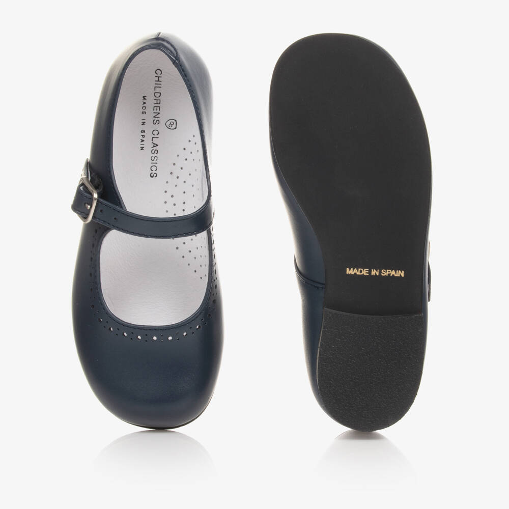 Children's Classics-Girls Navy Blue Leather Shoes | Childrensalon