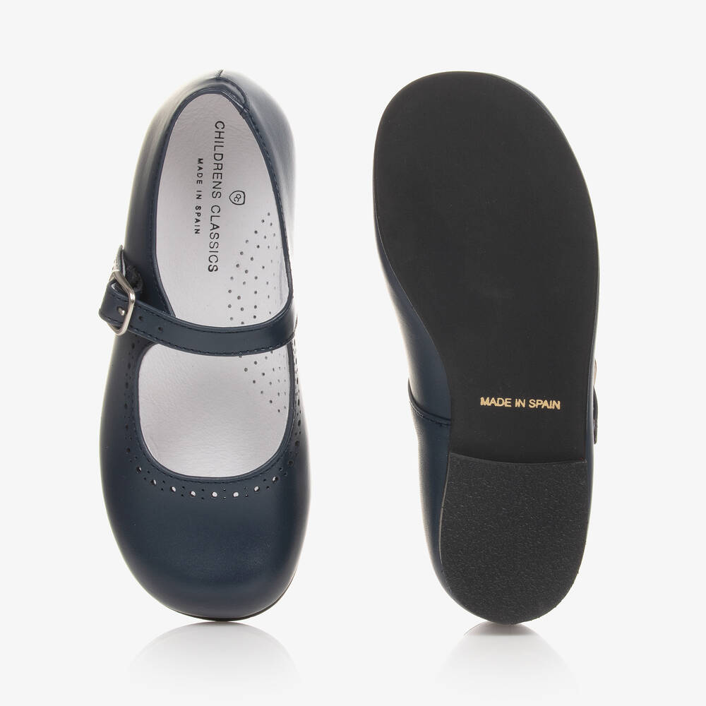 Children's Classics-Girls Navy Blue Leather Shoes | Childrensalon