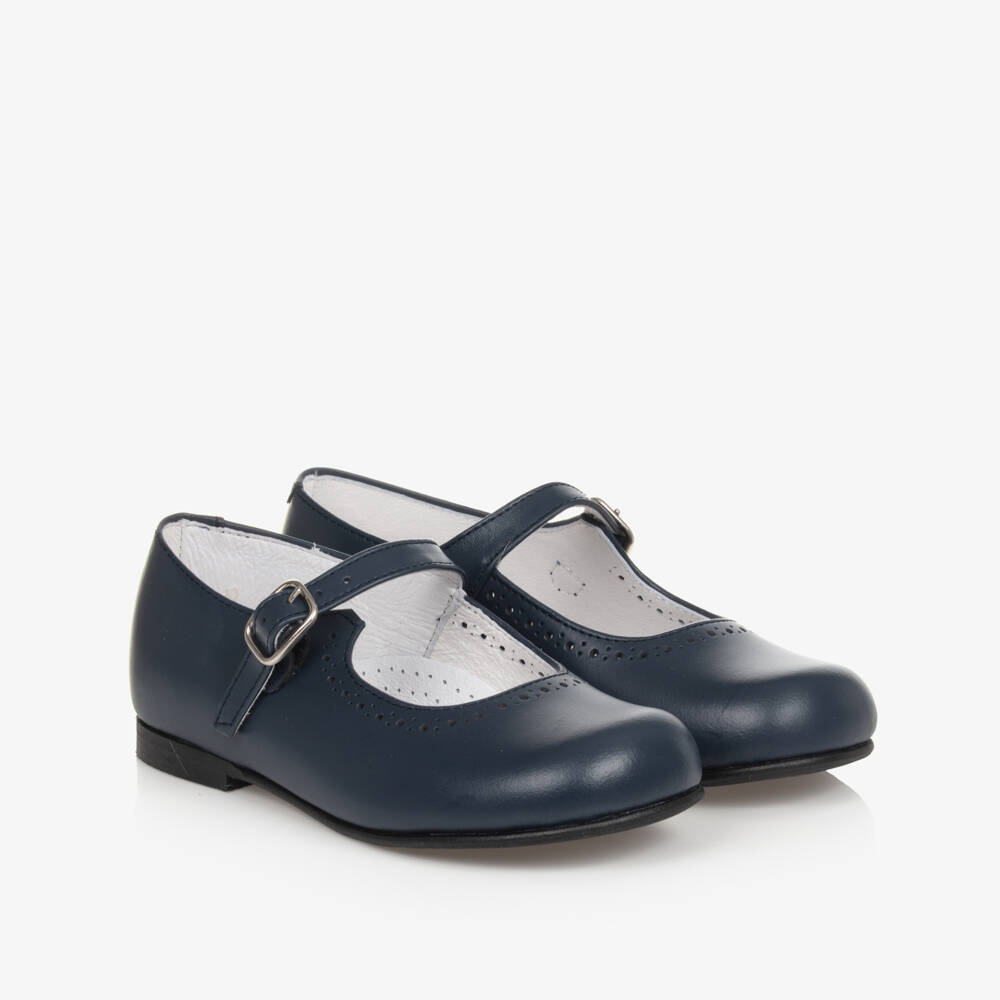Children's Classics-Girls Navy Blue Leather Shoes | Childrensalon