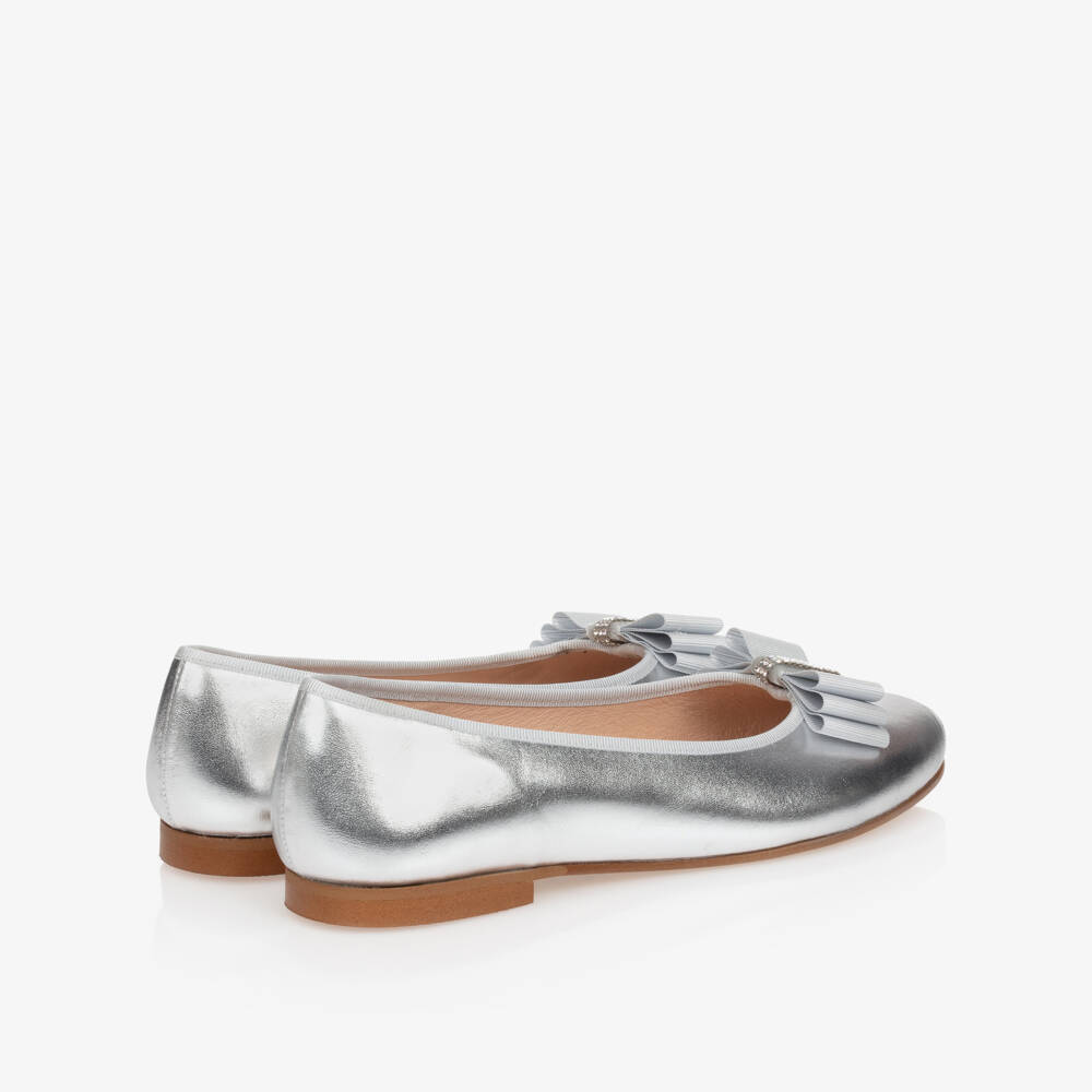 Children's Classics-Girls Silver Leather Ballerina Shoes | Childrensalon