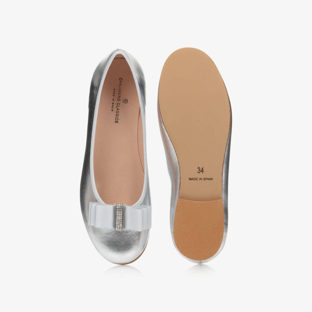 Children's Classics-Girls Silver Leather Ballerina Shoes | Childrensalon