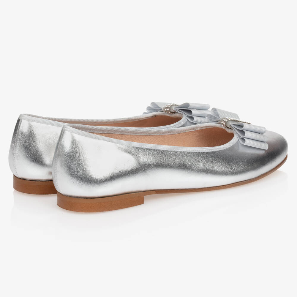Children's Classics-Girls Silver Leather Ballerina Shoes | Childrensalon