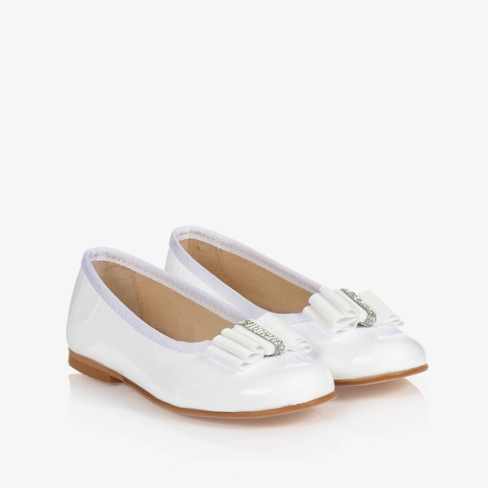 Children's Classics-Girls White Leather Ballerina Shoes | Childrensalon