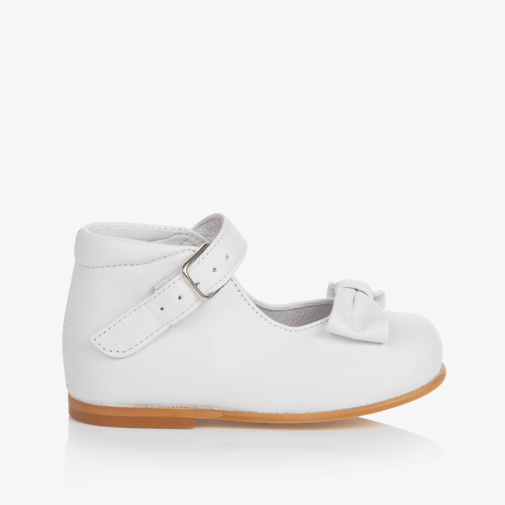 Children's Classics-Girls White Leather Bow Shoes | Childrensalon