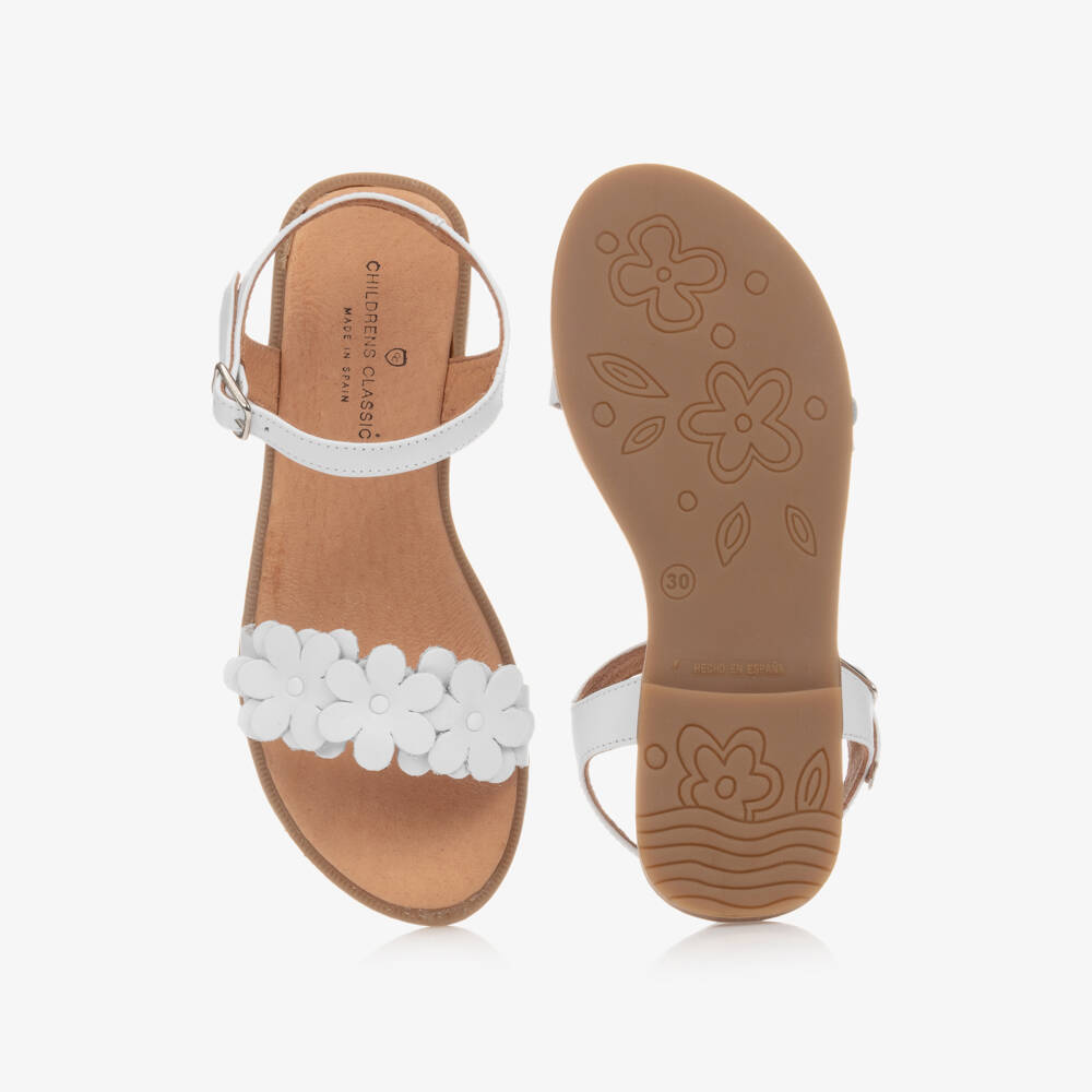 Children's Classics-Girls White Leather Sandals | Childrensalon