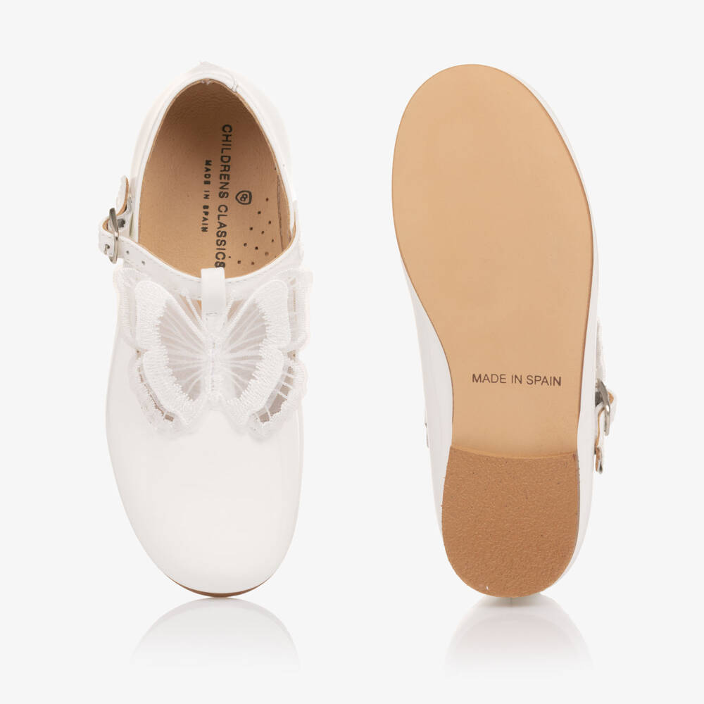 Children's Classics-Girls White Patent Leather Shoes with Organza Butterflies | Childrensalon