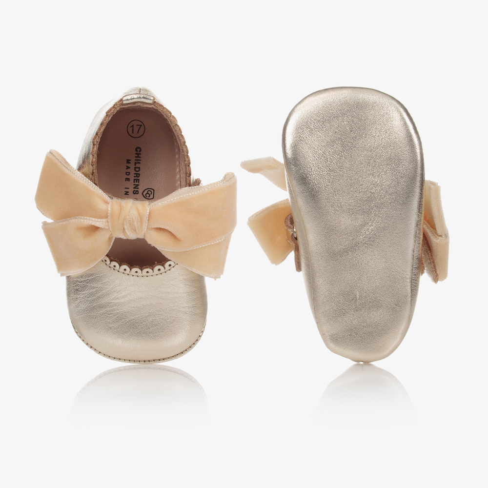 Children's Classics-Gold Bow Pre-Walker Shoes | Childrensalon