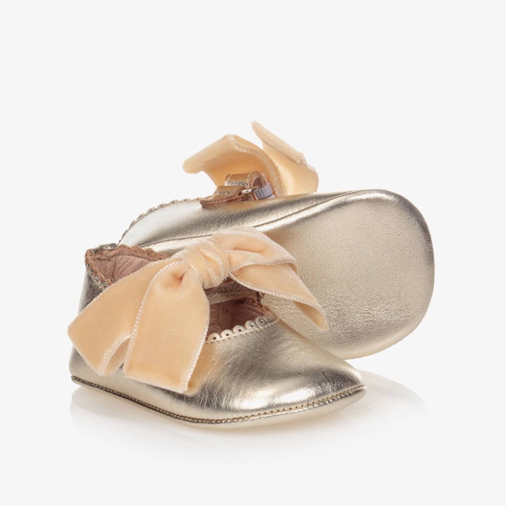Children's Classics-Gold Bow Pre-Walker Shoes | Childrensalon