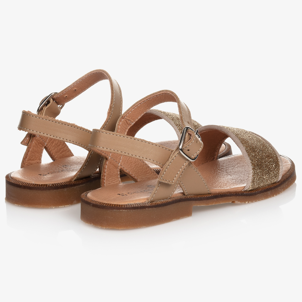 Children's Classics-صندل جلد وقماش غليتر لون ذهبي للبنات | Childrensalon